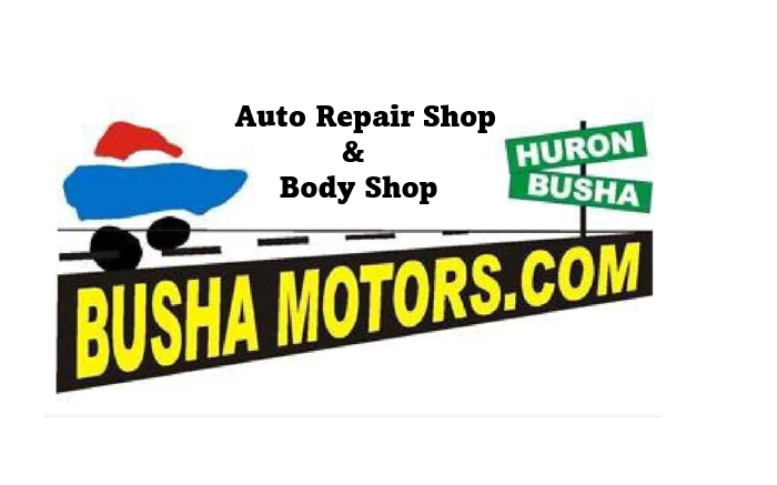 A logo for busha motors auto repair shop and body shop A logo for busha motors auto repair shop and body shop