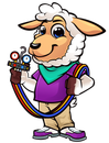 A cartoon sheep is holding a hose gauges.