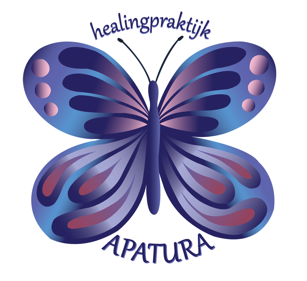 Logo met een blauwe/paarse vlinder met 