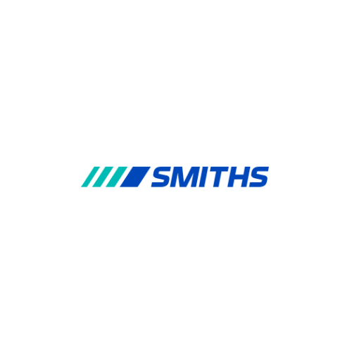A blue and white logo for smiths on a white background