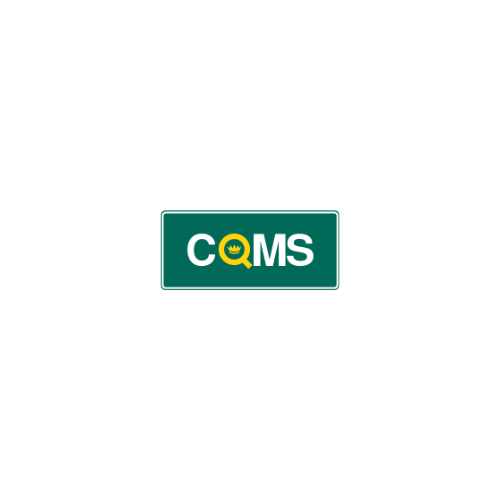 A green sign with the word cqms on it