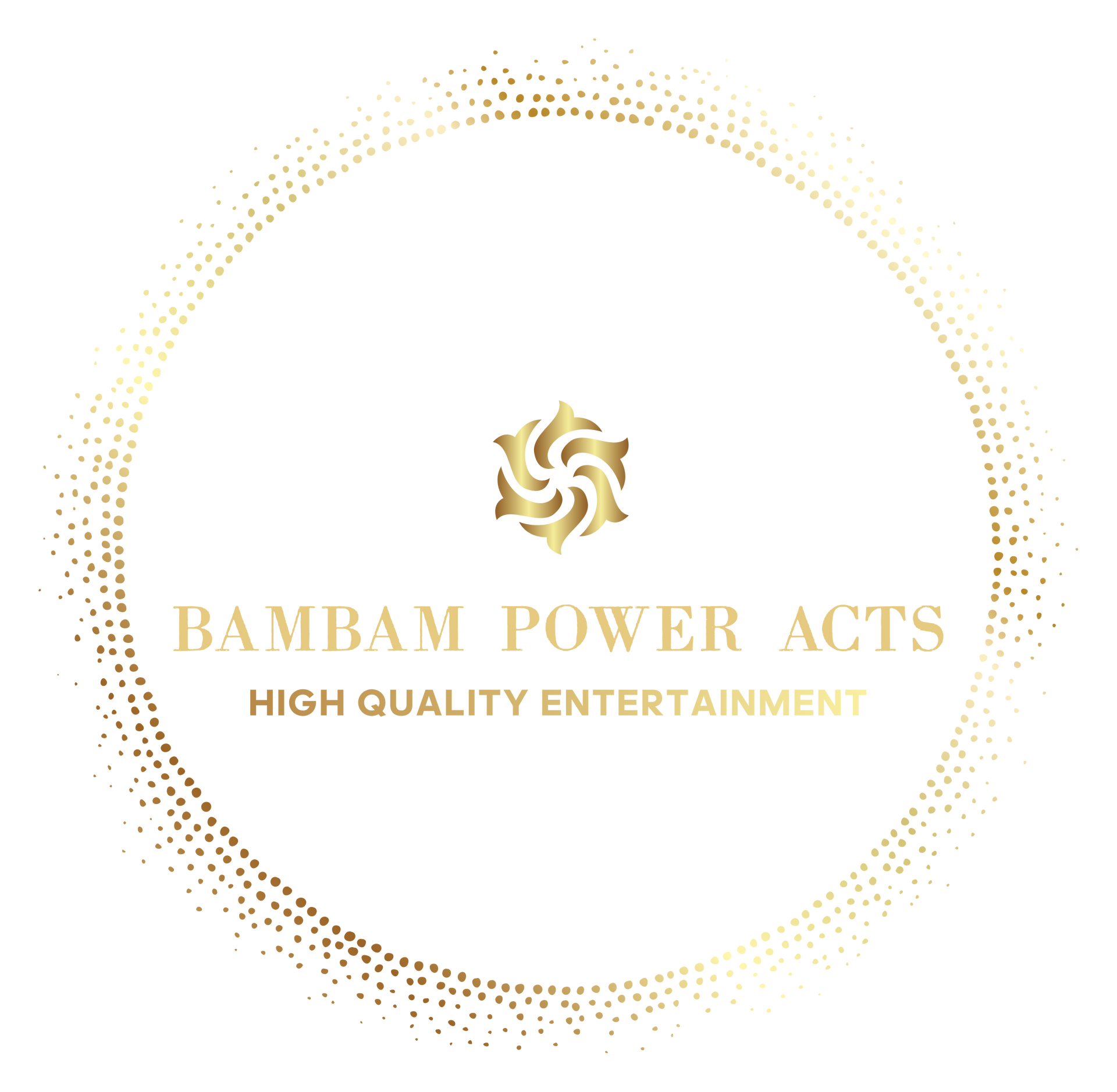 Gold logo for Bambam Power Acts with a circular dotted border and a stylized flower.