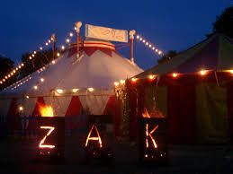Circus tent at dusk with 