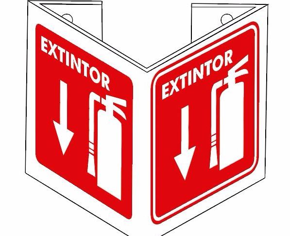 Un cartel rojo y blanco que dice extintor.