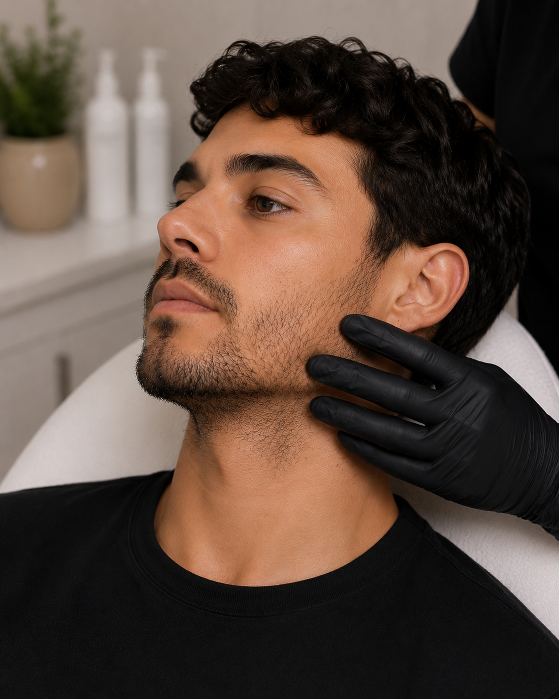 Gloved Hands Injecting a Syringe Into a Man’s Beard — A9 Skin and Hair Clinic In Westmead, NSW