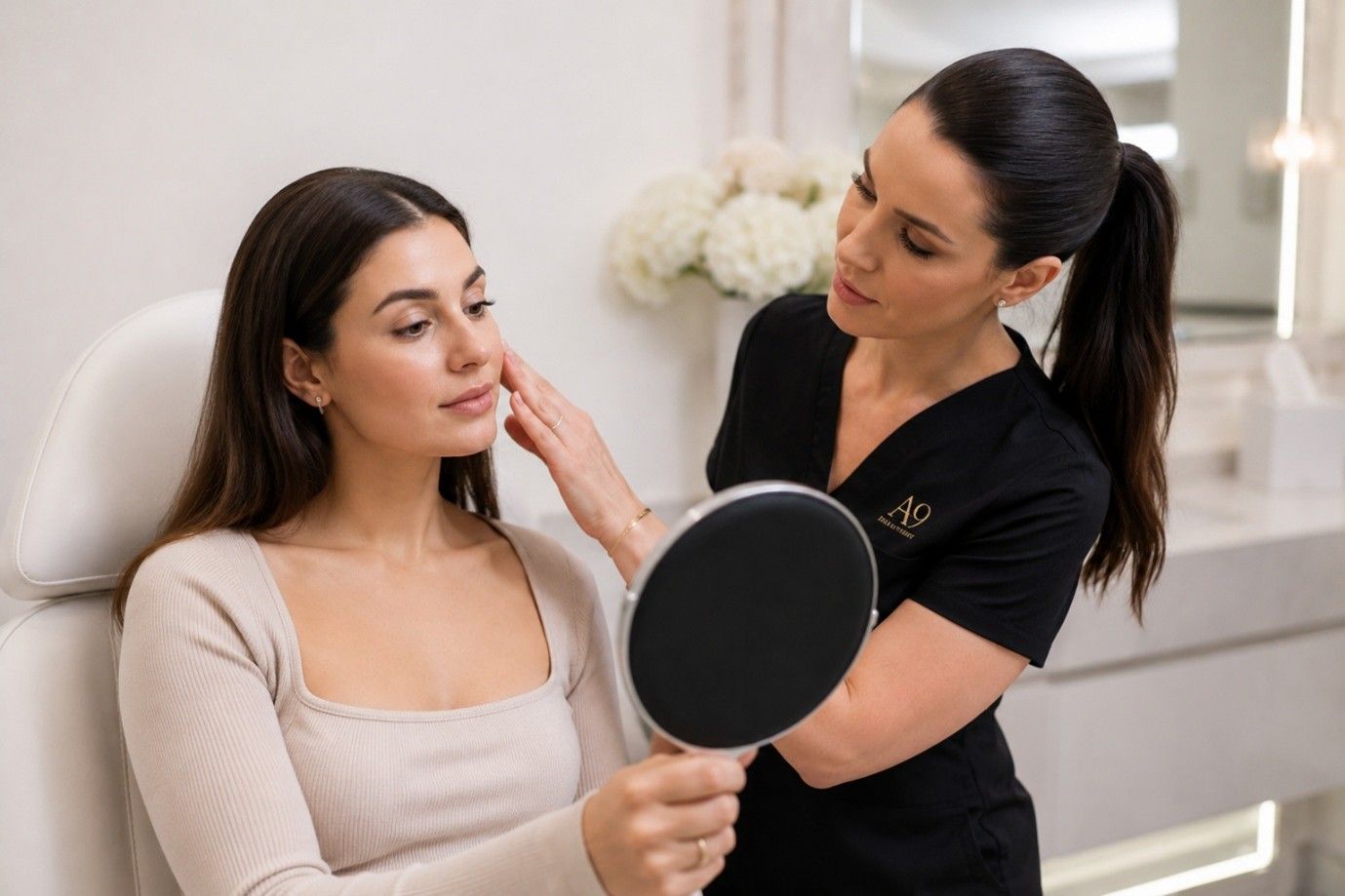 Cosmetologist Applying Makeup to a Woman — A9 Skin and Hair Clinic In Westmead, NSW