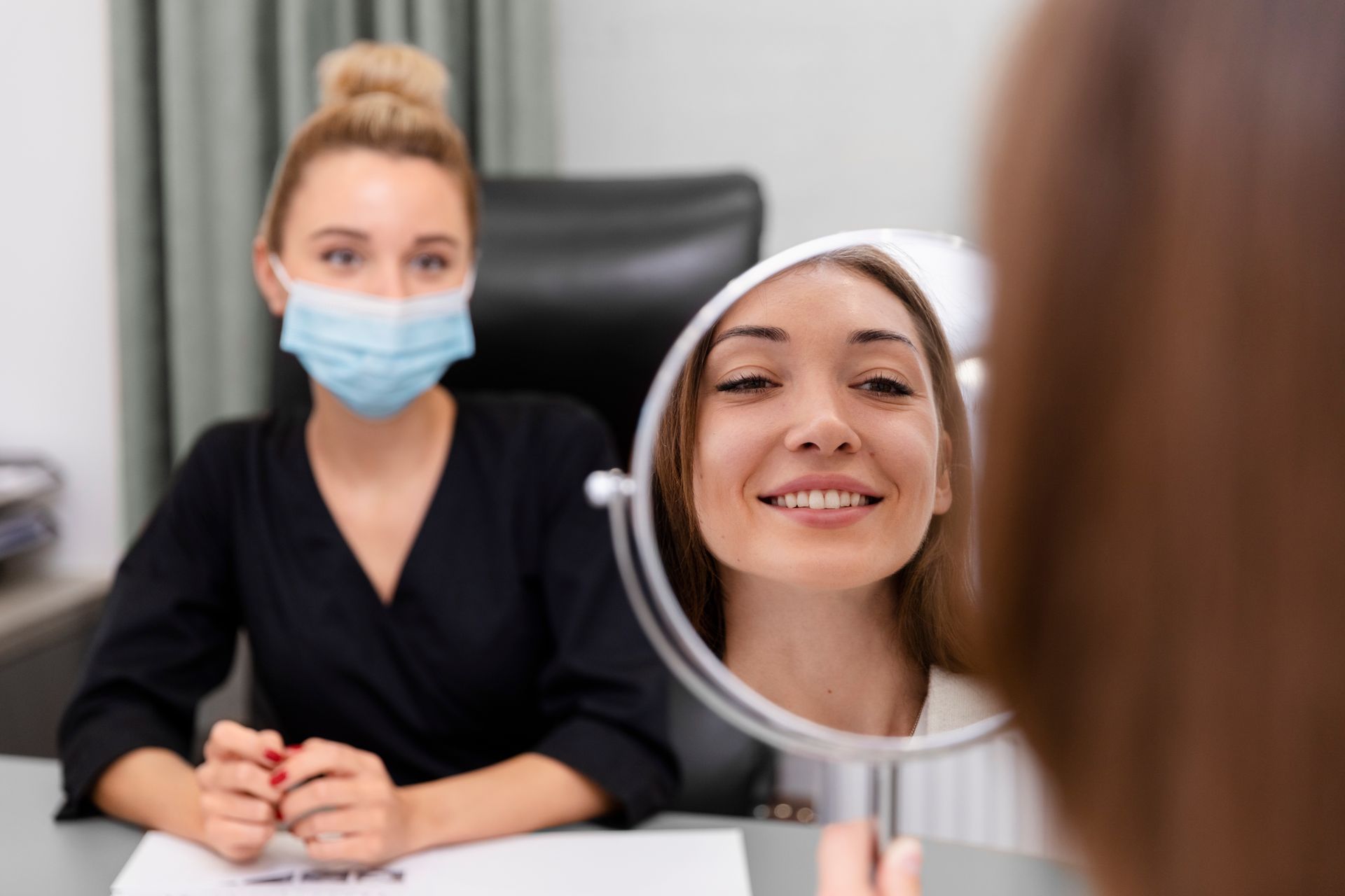 Masked Dentist Smiling in a Mirror — A9 Skin and Hair Clinic in Westmead, NSW