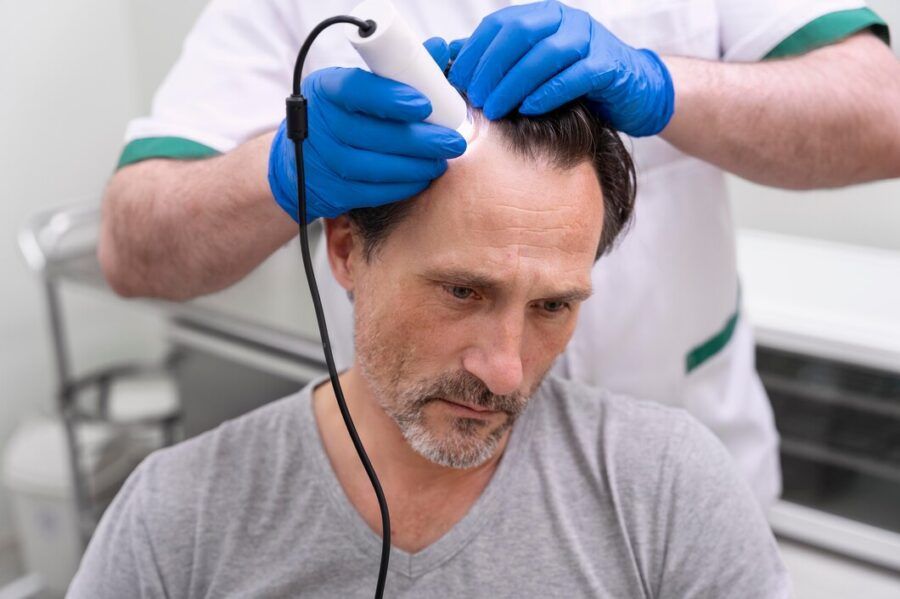 Healthcare Worker Performing Scalp Procedure — A9 Skin and Hair Clinic in Westmead, NSW