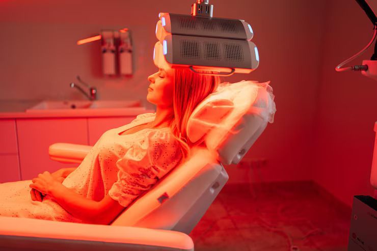 Woman Reclining in a Red-lit Clinic — A9 Skin and Hair Clinic In Westmead, NSW