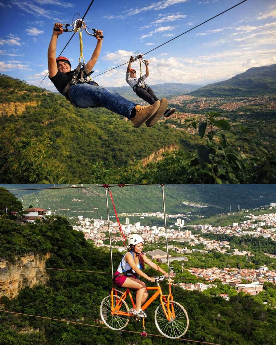 Seis excursionistas posan sonrientes en un sendero de montaña, con picos y cielo azul de fondo.
