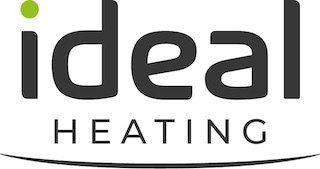 Ideal Heating logo with dark text, green dot, and curved line.