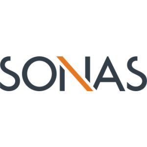 SONAS logo in dark gray with an orange diagonal accent in the center