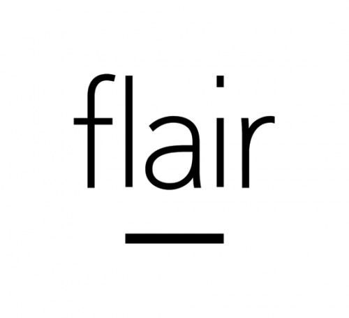 Black lowercase “flair” text with a short underline on a white background