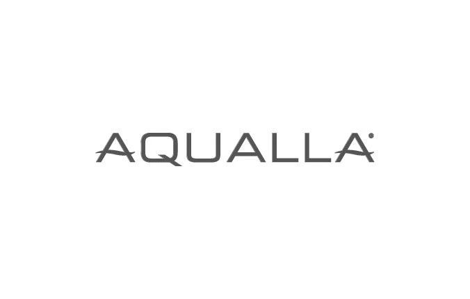 AQUALLA logo in gray on a white background