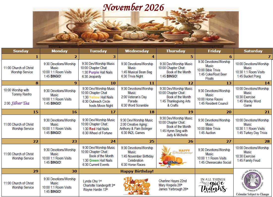 Activity Calendar KDS Bartlett