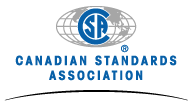 The logo for the canadian standards association is blue and white.