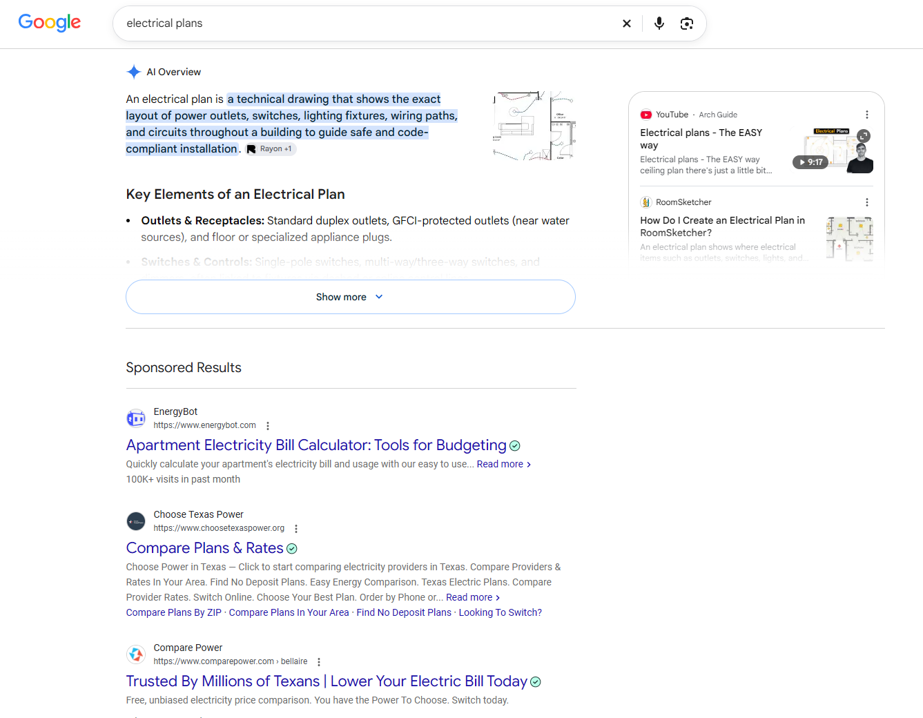 Electricity Ads Showing for Electrical Search