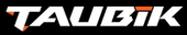 White stylized “TAUBIK” logo on a black background with orange accents