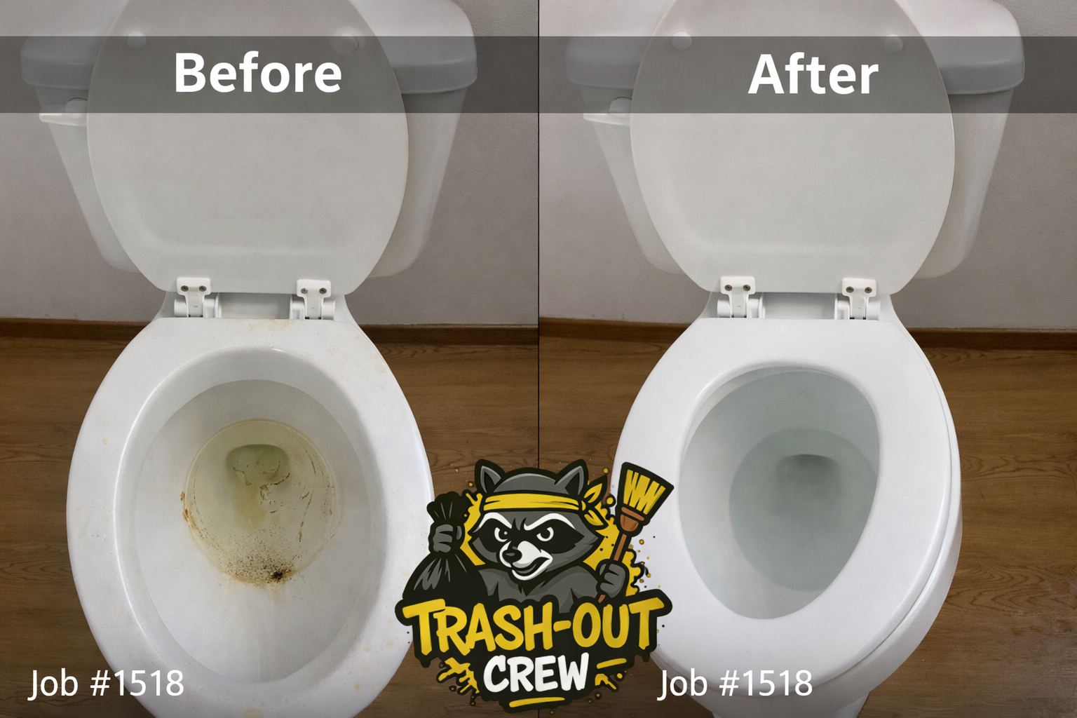 Comparison of a dirty toilet bowl (left) and a clean toilet bowl (right).  