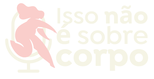 A pink silhouette of a woman sitting in a chair with the words `` isso não e sobre corpo '' behind her.