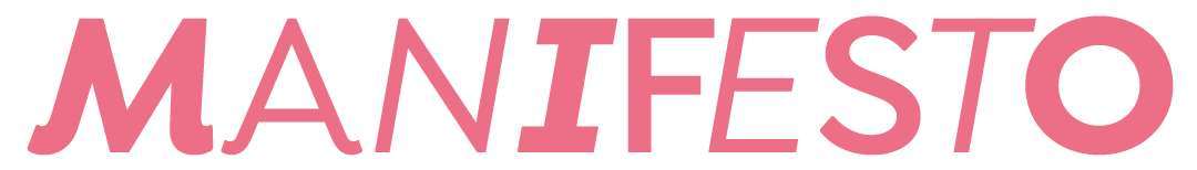 A palavra manifesto está escrita em rosa sobre fundo branco