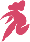 Uma silhueta rosa de uma mulher dançando em um fundo branco