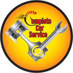 Logo for Complete Car Service: Piston and wrench over a speedometer with "Complete Car Service" text.