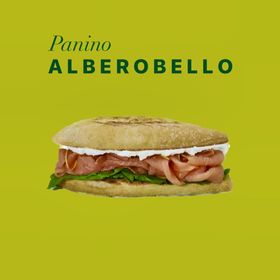 Un panino alberobello sandwich su uno sfondo giallo