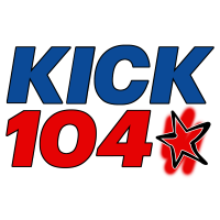 A logo for kick 104 with a star in the middle
