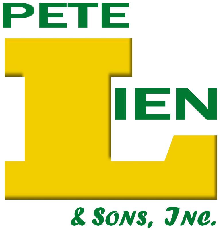 A yellow and green logo for pete lien & sons inc.