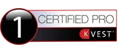 “1 CERTIFIED PRO” badge with K VEST logo in black, white, red, and gray
