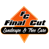 Logo for Final Cut Landscape & Tree Care; orange and black diamond with text.