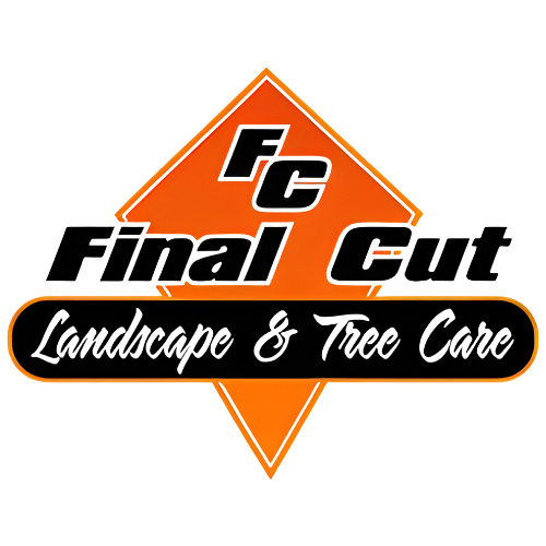 Logo for Final Cut Landscape & Tree Care; orange and black diamond with text.