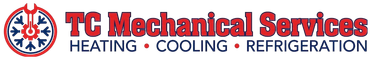 TC Mechanical Services logo with compass icon and red-and-blue HVAC, cooling, refrigeration text