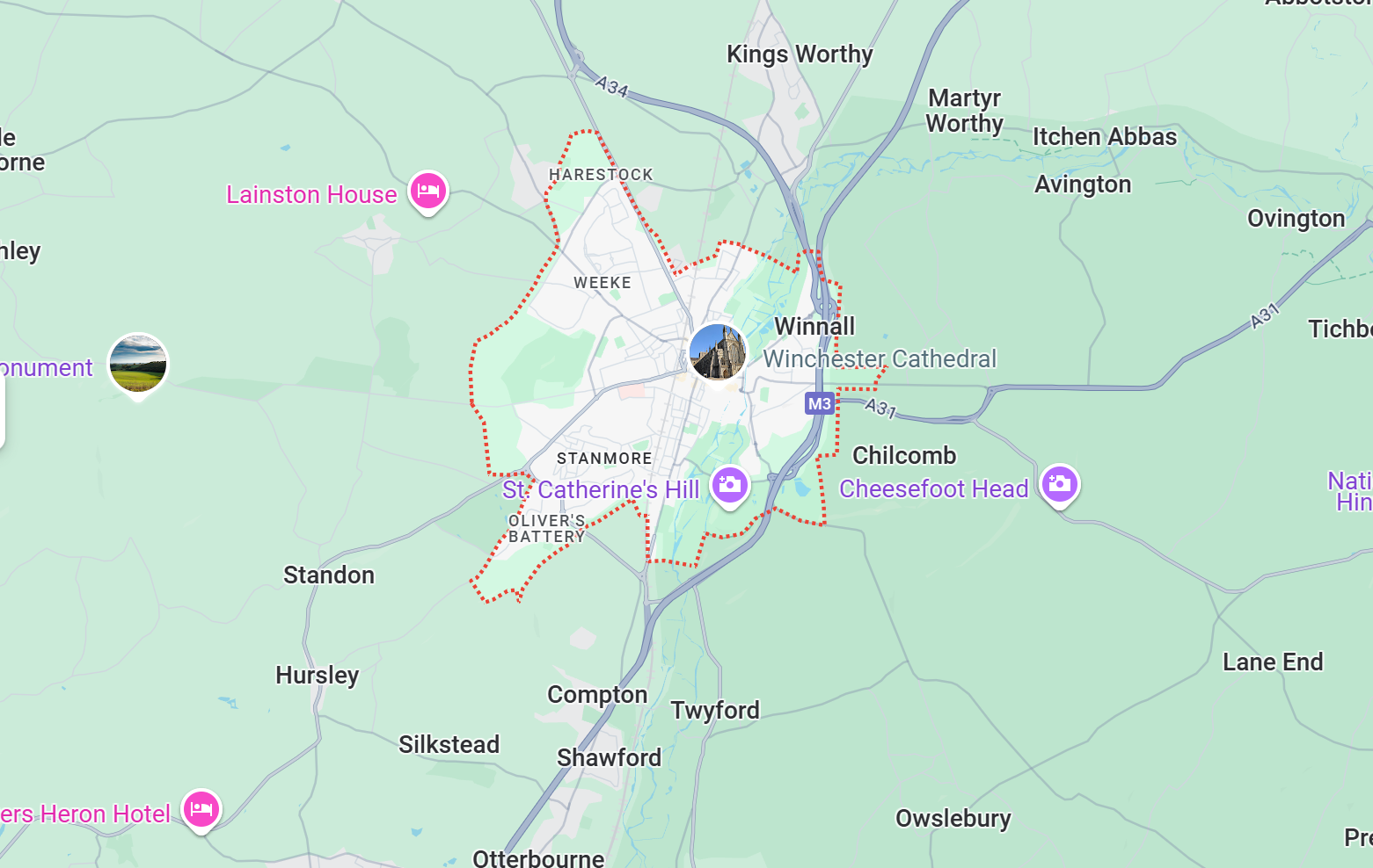 A map showing the location of a city and surrounding areas.