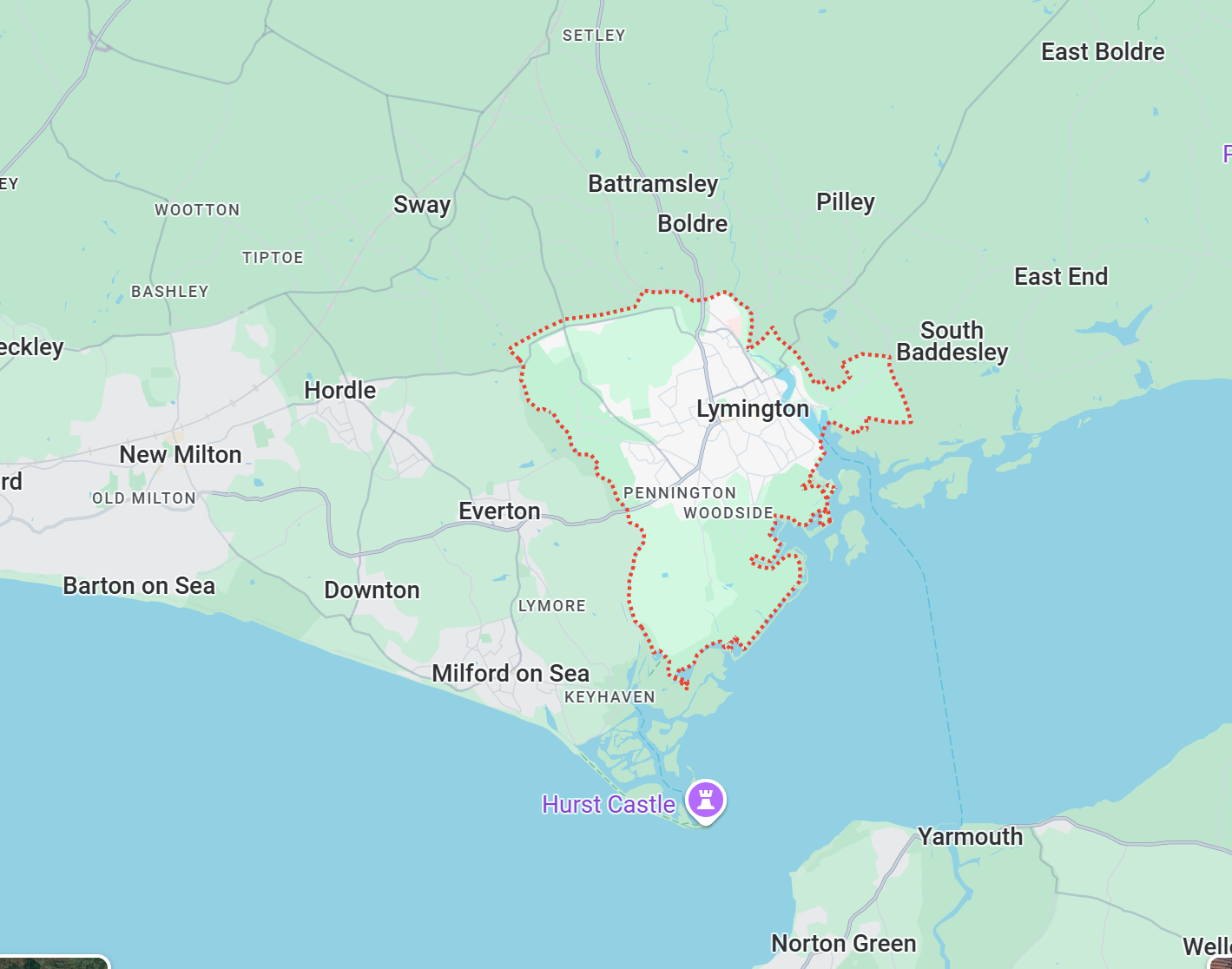 A map showing the location of a city and surrounding areas