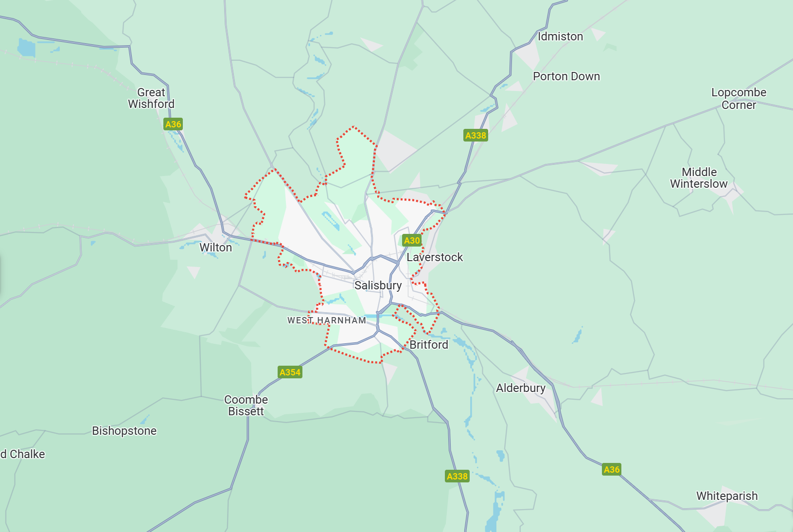 A map of a city with roads and a river.