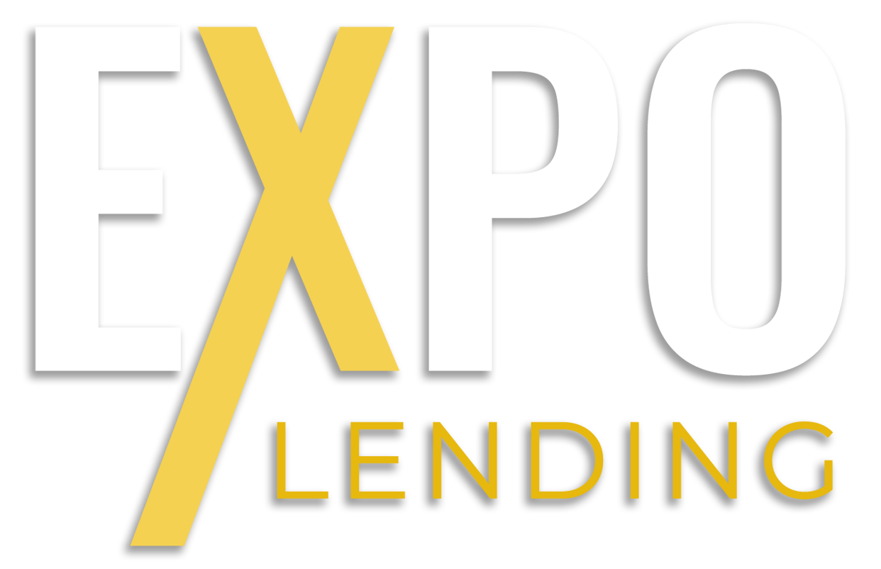 The logo for expo lending is yellow and white on a white background.