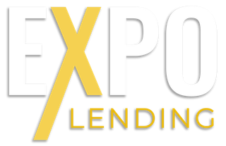The logo for expo lending is yellow and white on a white background.