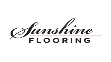 The logo for sunshine flooring is black and red on a white background.