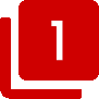 A white number 1 centered on a red square, which is partially overlapping a second, empty red square.