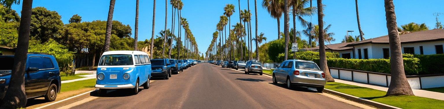 1900 South Tremont Street in South Oceanside 92054 on a sunny day with street lined palm trees