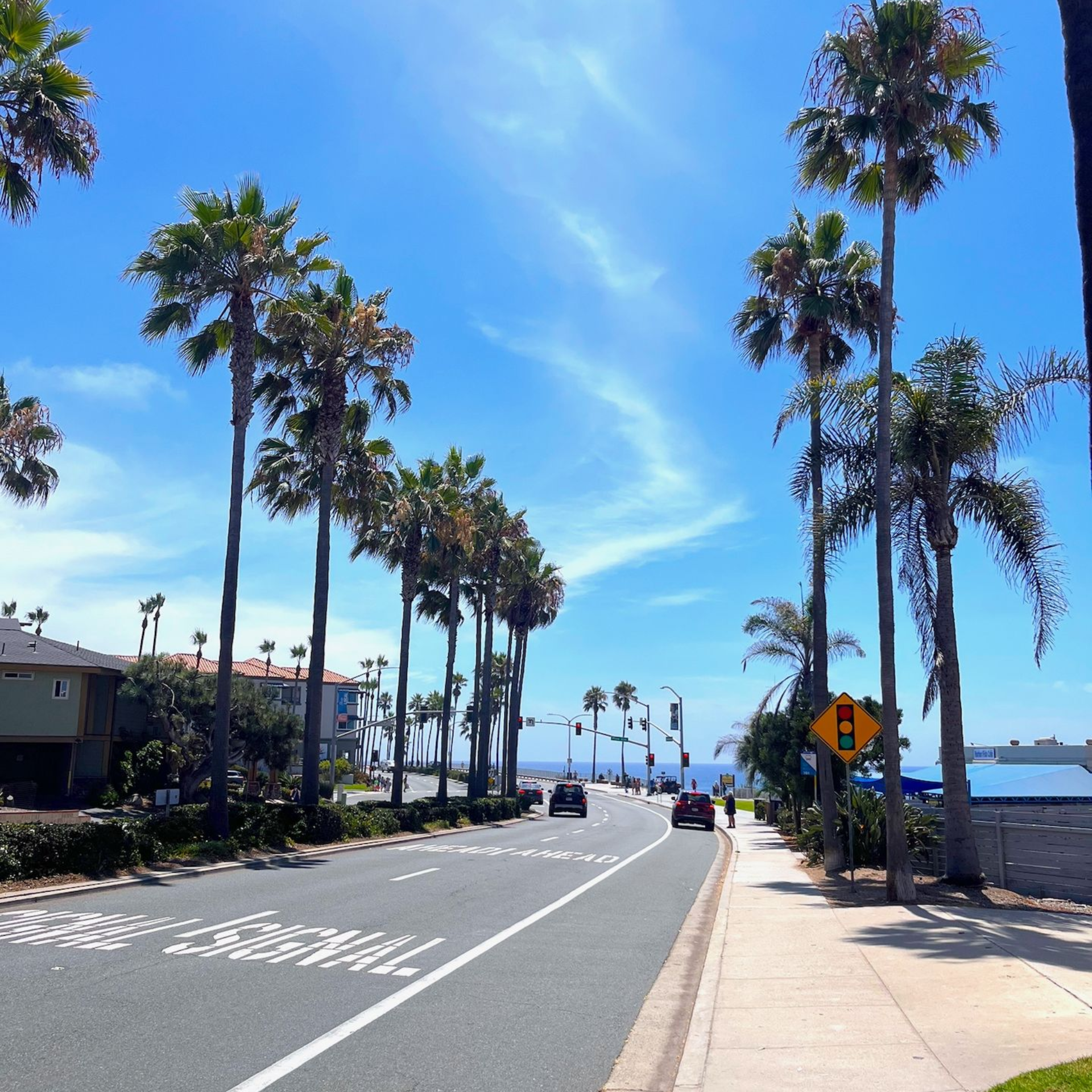 Sunny day in Carlsbad on Pacific Coast Highway 