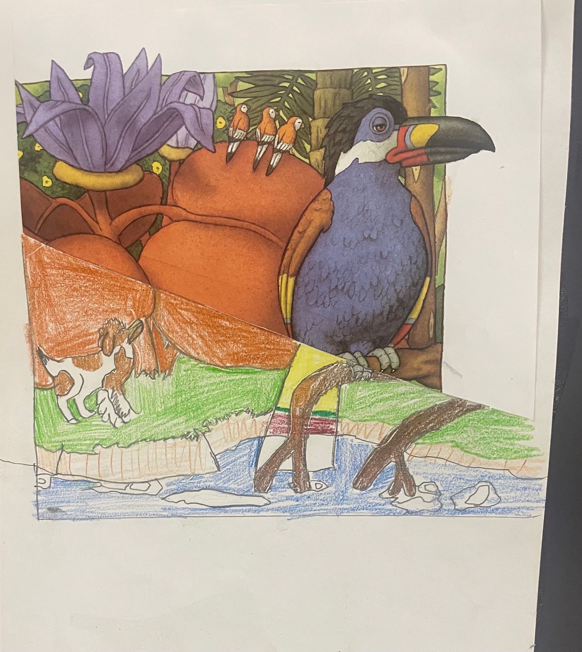 Mirror Art - Bird & dog with flowers