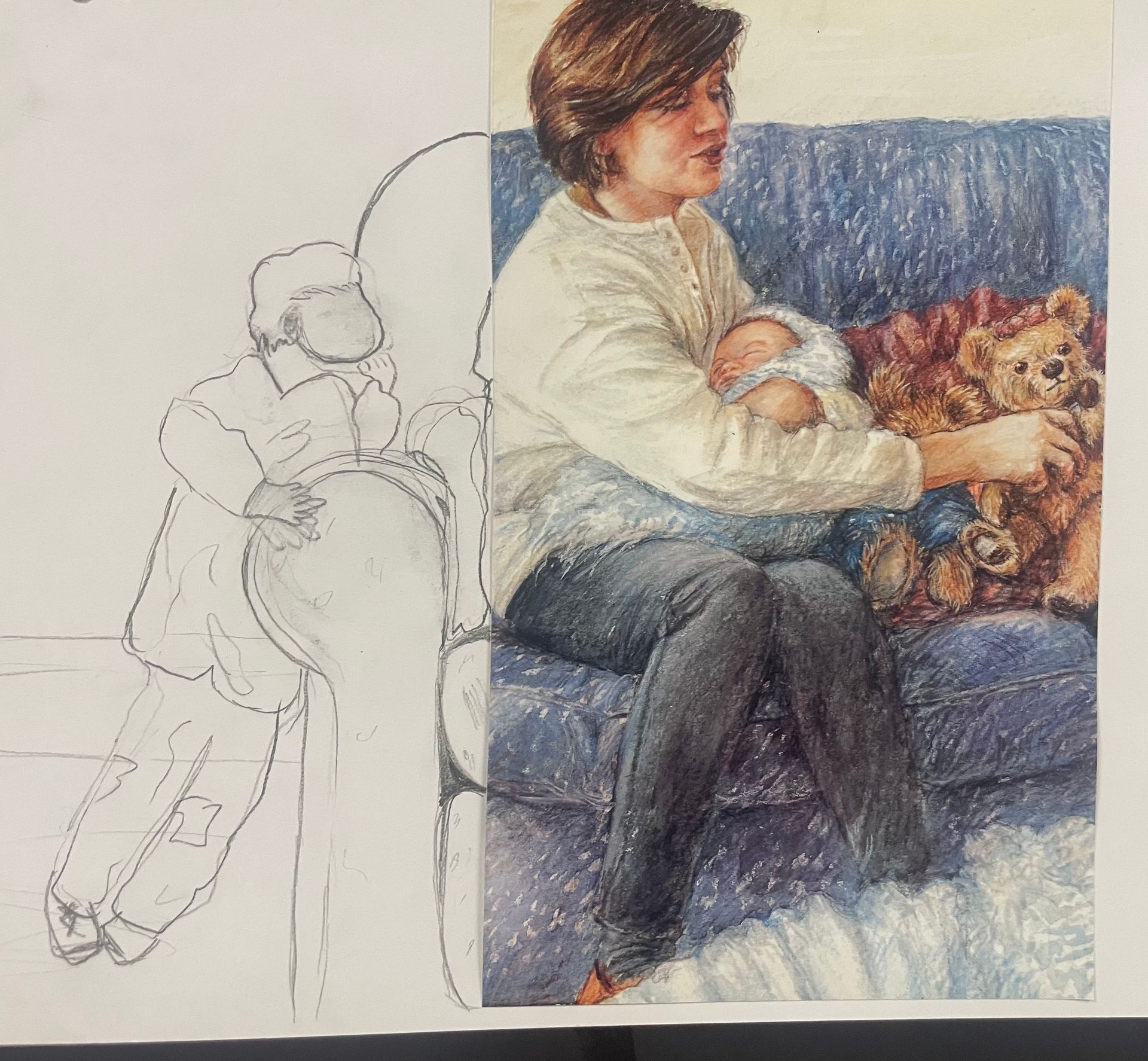 Mirror Art - Mother & children sitting on/by a couch
