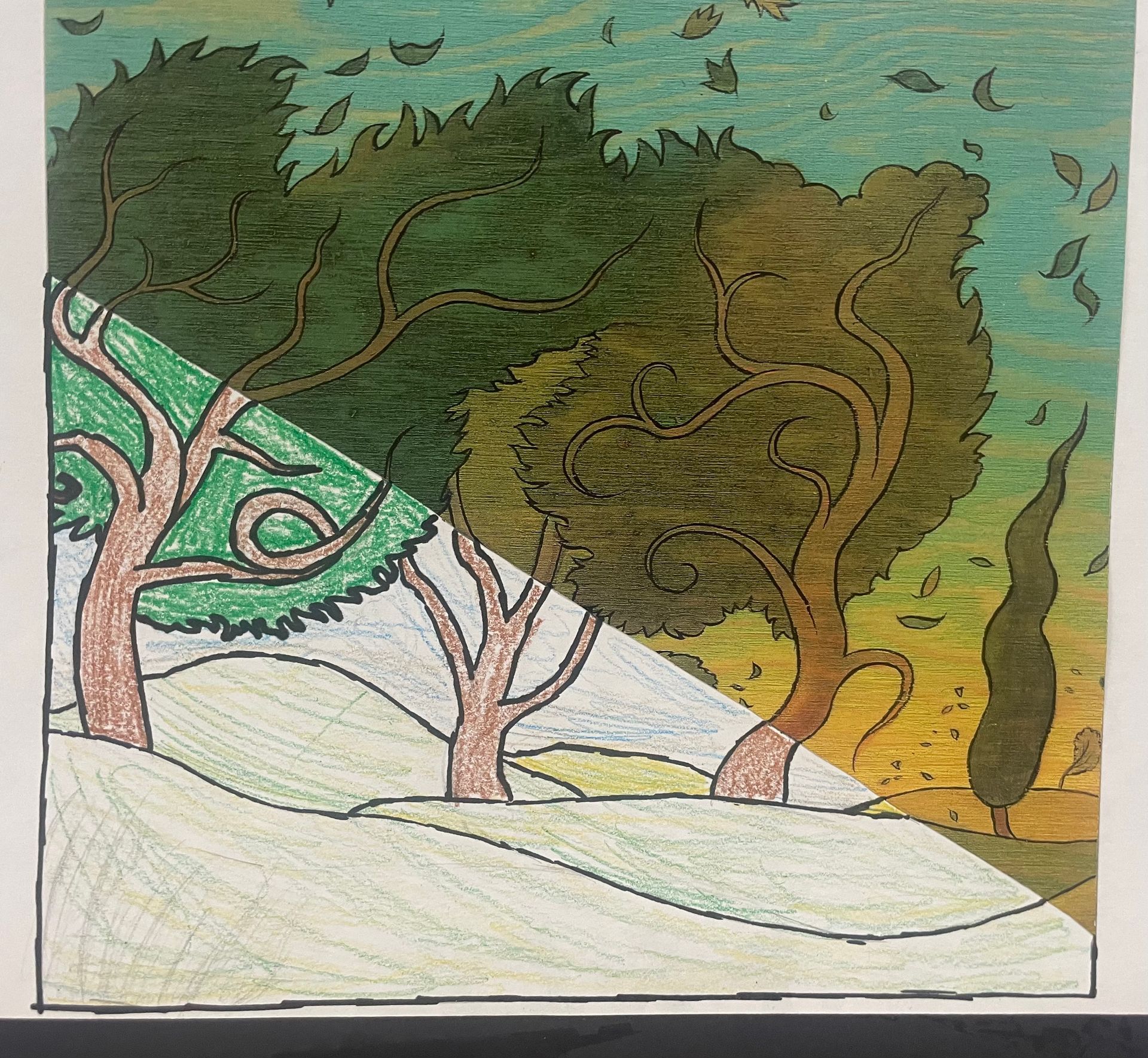 Mirror Art - Green trees blowing in the wind