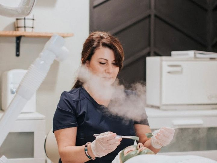 Lela completing skincare treatments in Evergreen, Colorado at Lela Skin Care and Facials