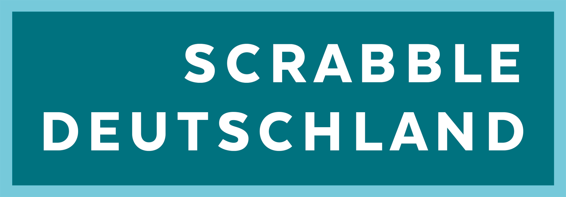 Het Scrabble Deutschland-logo in witte tekst op een turquoise rechthoek, met een lichtblauwe rand.