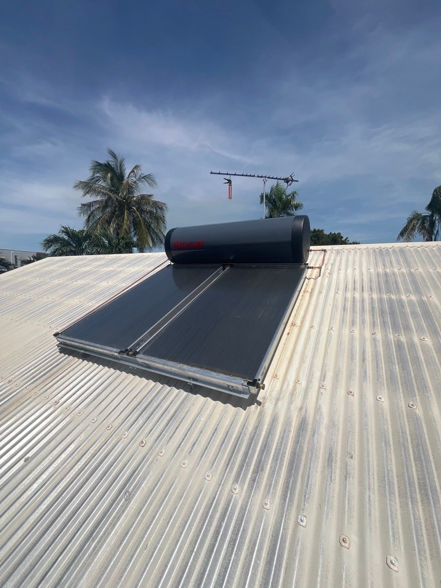A solar panel is sitting on top roof. — Wigg Plumbing in Berrimah, NT