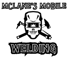 A black and white logo for Mclane 's Mobile Welding